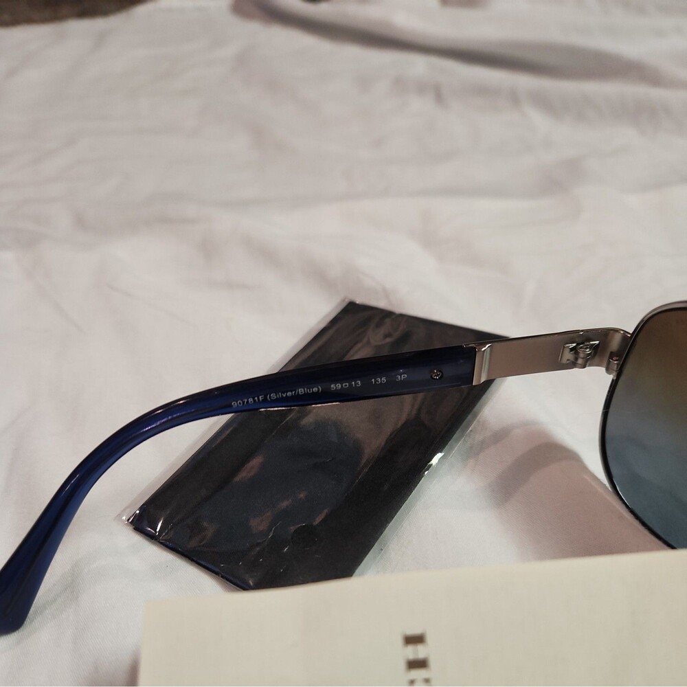 COACH HC7047 L103 Christina Polarized Aviator Sunglasses Silver/Blue Frame 59mm - Picture 6 of 8